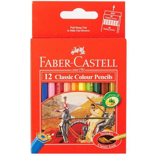 Faber-castell Classic Colour Pencils Half Length 12 Pack in White | Toyco
