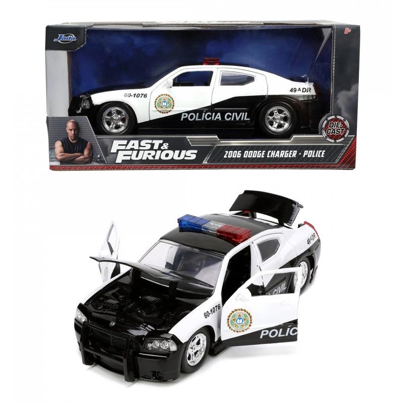 JADA 253203079-33665 Scale 1/24  DODGE CHARGER SRT8 POLICE 2006 - FAST &  FURIOUS WHITE BLACK