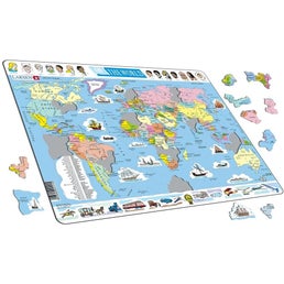 Puzzle Cadre - Carte du Monde (en Français) Larsen-K1-FR 107 pièces Puzzles  - Cartes du Monde et Mappemonde - /Planet'Puzzles