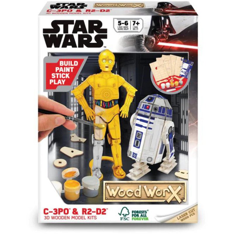 Wood Worx Star Wars C-3po  R2-d2 3d Wooden Model Kit in White Toyco